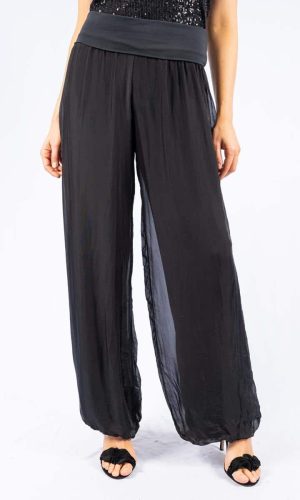 Faustina- Black- Straight Leg Silk Pants