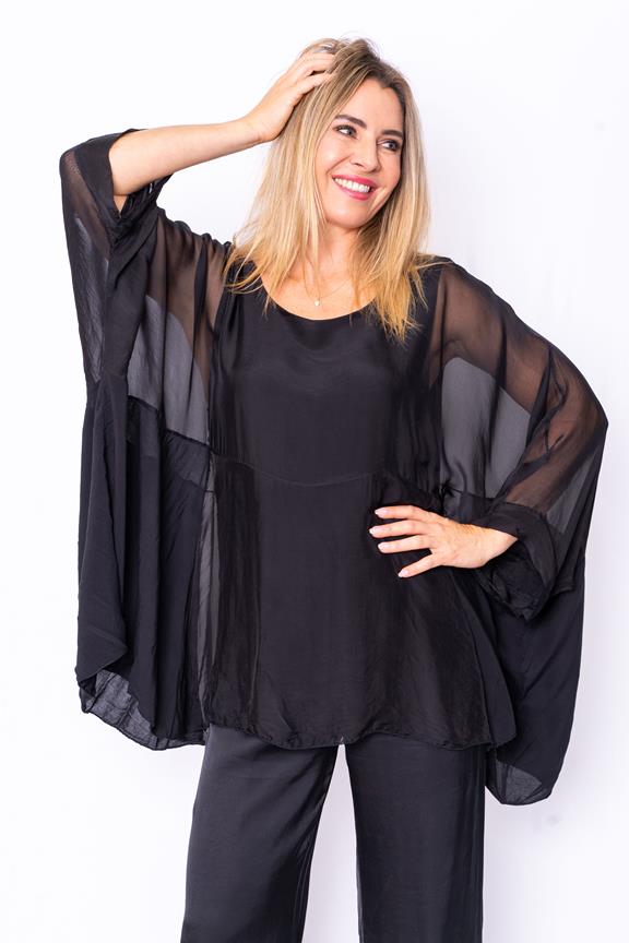 2553B Amberley- Black- Batwing silk top with seam and reverse pane (3 ...