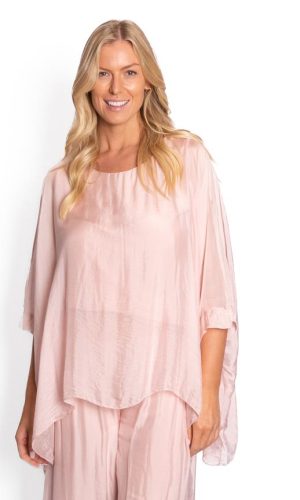 Double Layer Raw Edge Plain Batwing Silk Top main image 0