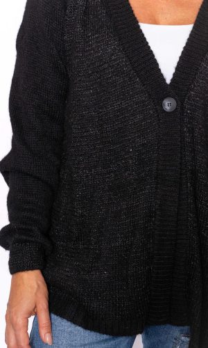 Lisci- Black- One button wool mix cardigan with front pleat