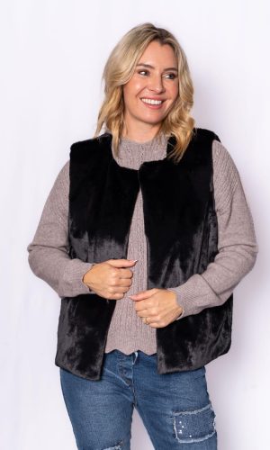 Nikki- Black- Short length faux fur gilet
