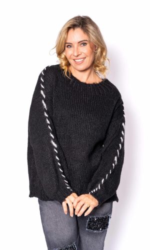 Whipper- Black- Relaxed fit jumper with whip stitch sleeve