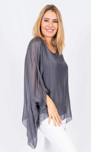 Allegra- Charcoal- Classic silk batwing top