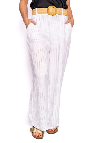 Grafton- White- Belted white linen wide leg trousers