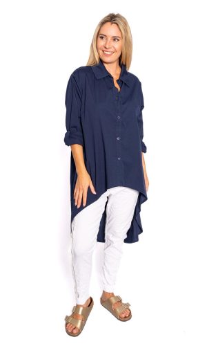 Sakville- Navy- Cotton hi low oversize shirt