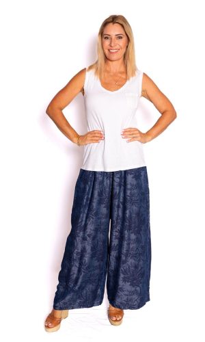 Dillon- Printed denim pallazo pant with drawstring