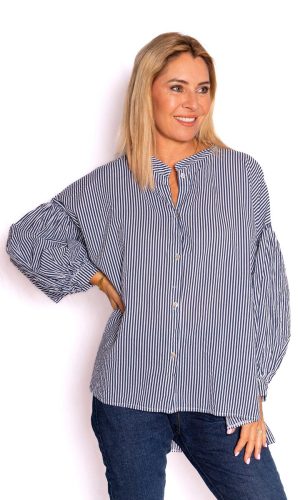 Berkley- White-Stripe Shirt with Balloon Sleeve