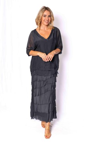 Nora - Black-Cut Silk Skirt with Soft Waist