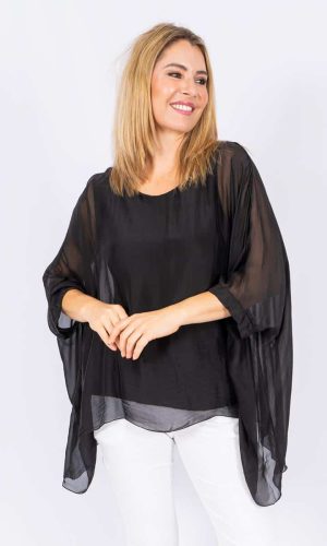 Allegra-Black-Classic silk batwing top