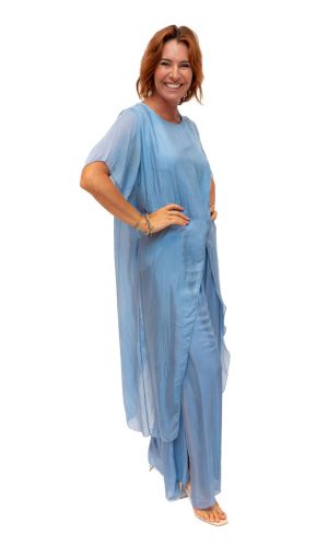 Avida-Denim- Sleeved side drape silk top