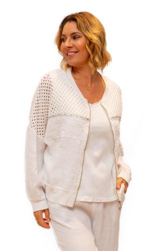 Bayside Bomber-Linen zip front bomber with mesh inserts