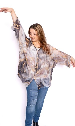 Marbla- Silk marble print buttoned top