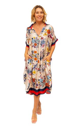 Gucciflora - Dress - Silky Satin floral dress with collar
