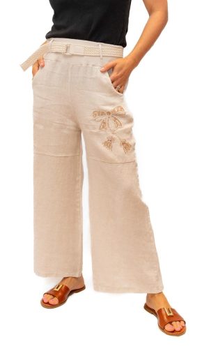 Bellport Pant-Linen pant with soft waist and beading