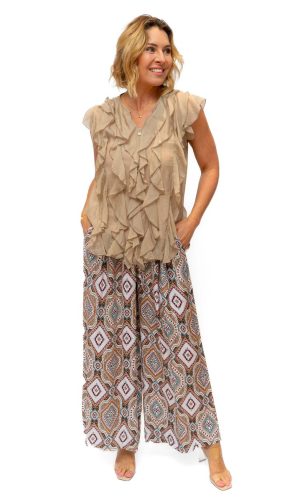 Manorville- Multi- Silk Mix filigree print pants