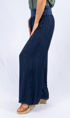 Faustina- Navy- Straight Leg Silk Pants