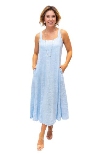 Aventura-pintuck front linen sundress