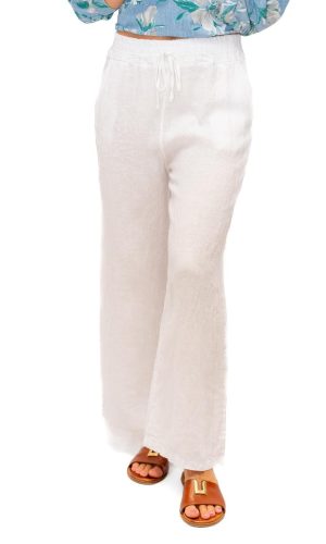 Amou- White- Linen drawstring straight pant