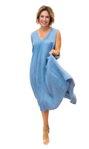 Bahama V neck swing linen dress with pockets - 4 Colours