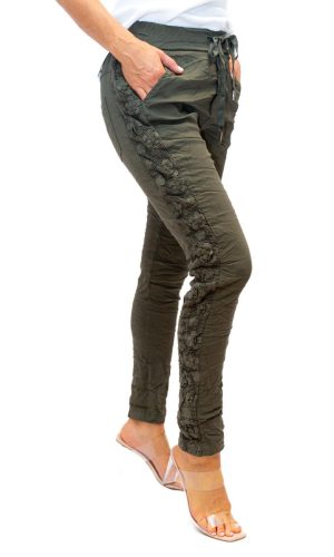 Brant - Black Stretch Pant with cotton flower side seam