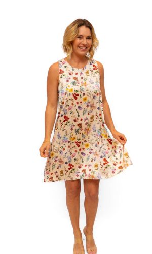 Meadow - Cream floral printed a line dress