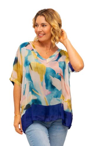 Muse- Multi- Silk V neck Top multi Print