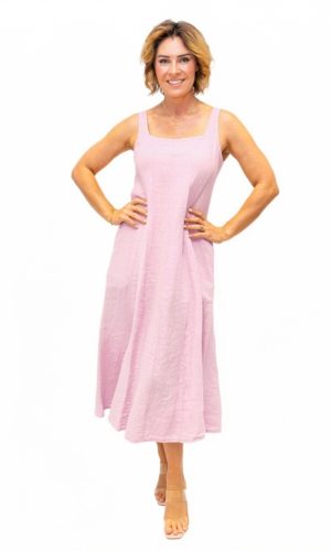 Aventura -Dusty Pink- Pintuck front linen sundress