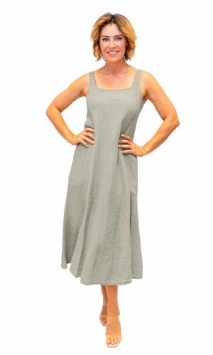 Aventura -Taupe- Pintuck front linen sundress