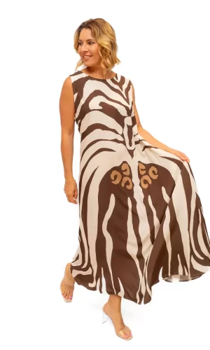 Lauderdale- Viscose A line Maxi Dress with leo print