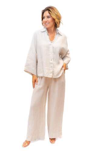 Nantucket Pant- Beige- Linen pant with wide cuff at hem