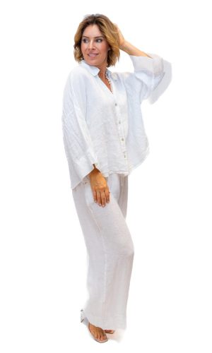 Nantucket Pant- White- Linen pant with wide cuff at hem