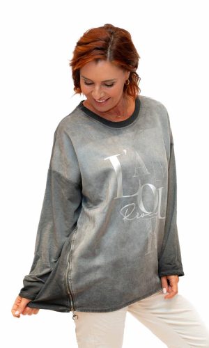 Lovey -Charcoal- L'Amour Sweat with zip hem
