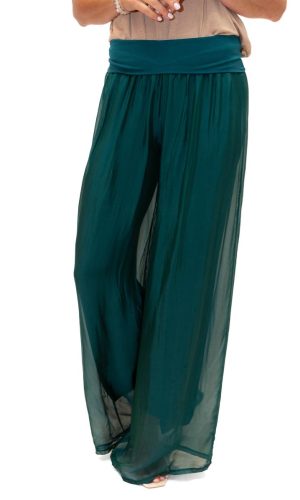 Adeline Pant- Forrest- Silk pant with open hem and soft band