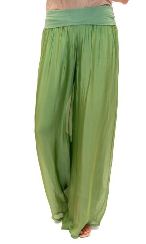 Adeline Pant- Grass- Silk pant with open hem and soft band