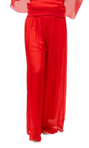 Adeline Pant- Red- Silk pant with open hem and soft band