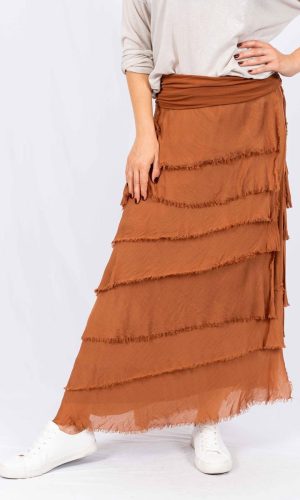 Nora - Rust Cut Silk Skirt with Soft Waist