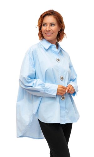 Campbell- Lt Blue- Cotton Poplin oversize shirt with Diamante Buttons