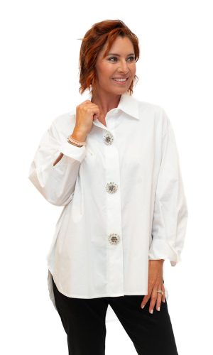 Campbell -White- Cotton Poplin oversize shirt with Diamante Buttons