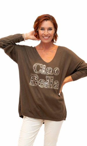 Ciao Bella -Chocolate- Soft sweater with sparkle Ciao Bella Motif