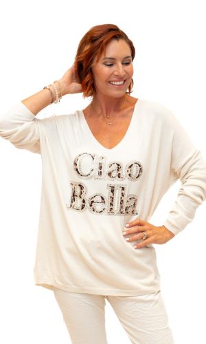 Ciao Bella -Cream- Soft sweater with sparkle Ciao Bella Motif