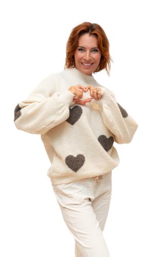 Cuore- Cream Wool Mix Knit Heart Motif Sweater