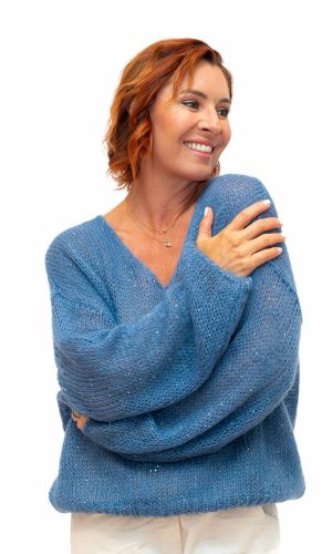 Glint- Denim- Kid mohair mix sweater with sequin