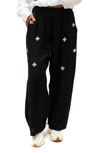 Jensen Pant- Black- Linen pant with diamante