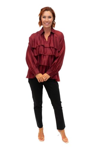 Jones- Bordeaux Lyocelle Shirt with neck tie and front frill