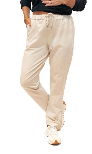 Katya -Cream- Cotton Jersey Joggers with ribbon trim