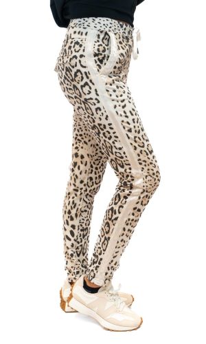 Katya- Leopard- Cotton Jersey Joggers with ribbon trim