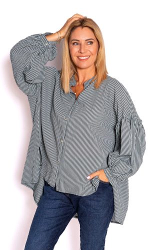 Berkley- Khaki Stripe Shirt with Balloon Sleeve