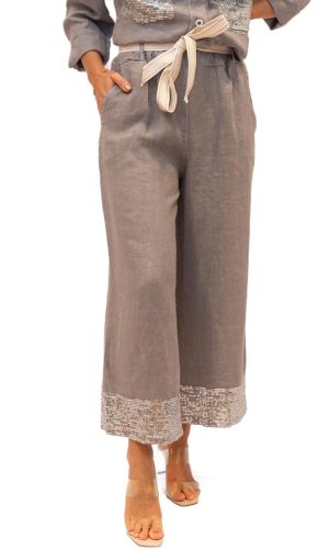 Long Island - Taupe- Cropped Linen Pant with Sequin Trim
