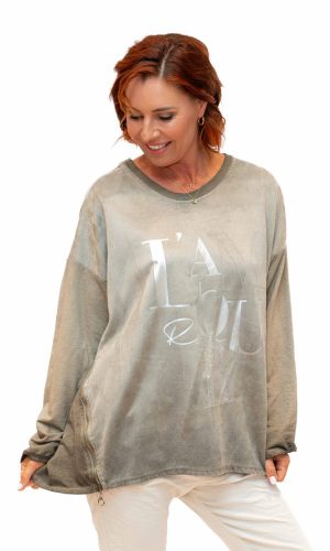 Lovey- Beige- L'Amour Sweat with zip hem