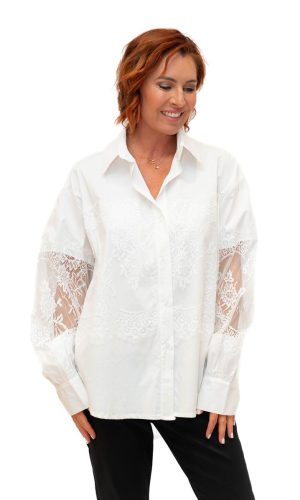 Mantilla- White- Cotton shirt with lace panel and sleeve inseerts